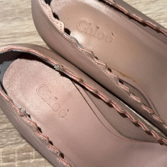 Chloe Lauren Scalloped Leather Block Heels Pumps Size 35/5 - Picture 7 of 13